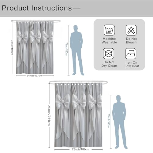 Bow Shower Curtain, Elegant Modern Ribbon Curtain N/a Gray Washable with Hooks Design Print Bath Curtains for Bathroom Bathtub Apartment Decor 54x78 Inch - size: 54"W x 78"L (Pack of 1)