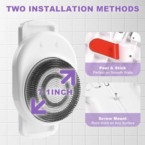 Electric Back Scrubber for Shower Wall Mounted, Hands-Free Automatic Shower Back Washer with 3 Replaceable Heads, Perfect for Men and Women, Easy to Install