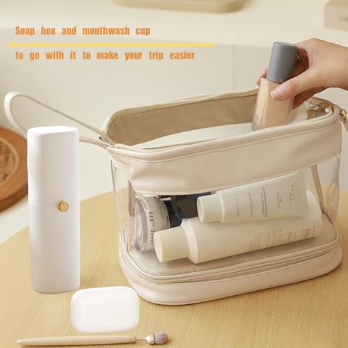 2PCS Portable Travel Toothbrush Case & Minimalist Travel Soap Case,Toothpaste Cover Container with Mouthwash Cup, Oral Clean Tools Organizer for Traveling/Camping/School/Gym(Large Capacity)