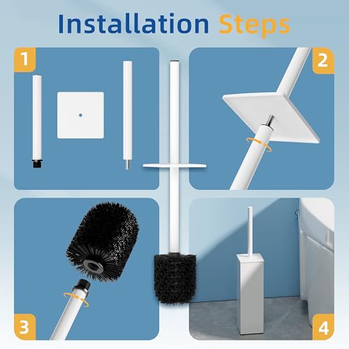 RUACQ Toilet Brush and Holder Set 2pcs,Square Toilet Bowl Brush for Bathroom with 304 Stainless Steel Handle Toilet Cleaner Brush with Durable Scrubbing Bristles,Splash-Proof (White) - color: White, size: 2 packs