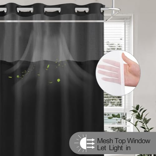 No Hook Shower Curtain and Liner Set for Bathroom, Black, 71" x 74" | with Snap in Liner Replacement, Mesh Top Window, Quick-Drying, Waterproof, Machine Washable, 3 in 1, Ringless, Anti-Wrinkle - color: Black, size: 71"W x 74"L (Pack of 1)