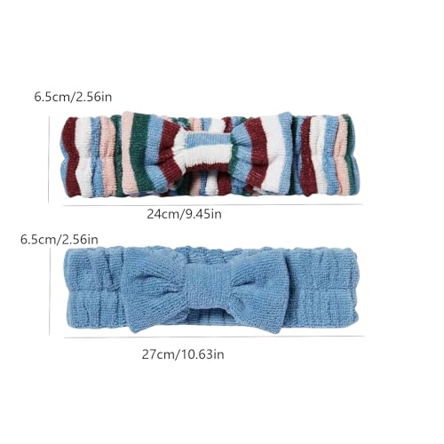 Fluffy Makeup Headbands for Women: 2-Pack Soft Microfiber Hair Bands with Bow Design, Spa Shower Skincare Headwrap Set, Non-Slip Cosmetic Headband for Face Washing - color: Multicolor 3