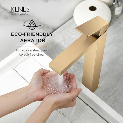 KENES Champagne Bronze Vessel Sink Faucet, Single Handle Tall Bathroom Faucet Single Hole, Bathroom Vanity Faucet with Pop Up Drain and Supply Lines, LJ-9031A-CB - color: Champagne Bronze, size: Tall