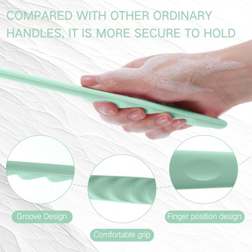 Sunnyray 2 Pack Silicone Back Scrubber for Shower with 15" Long Handle Double-Sided Bath Body Brush for Exfoliating Easy to Clean Quick Dry Deep Cleaning Lathers Well(Nordic Green) - color: Nordic Green