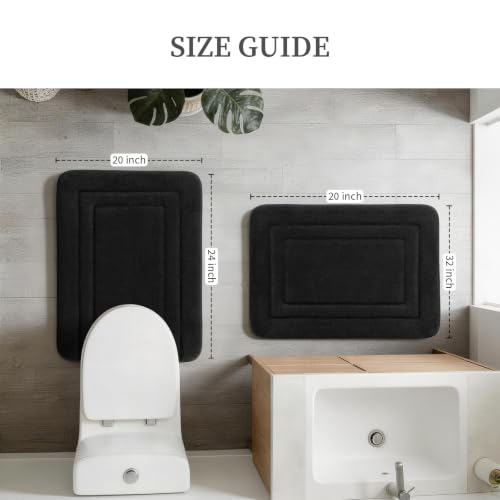 YIHOUSE Bathroom Rugs Sets 2 Piece, Towel-Like Soft Absorbent Thick High Density Memory Foam Bath Mat Set, Non-Slip Machine Washable Bath Rugs for Bathroom, Tub & Shower (24"x17"+24"x20"U, Black) - color: Black, size: 1'8" x 2' (17"x24"+20"x24"U)