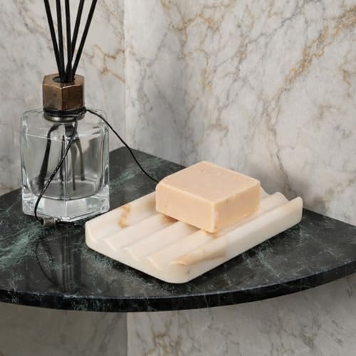 Koville 2PCS Natural Marble Soap Dishes for Shower, Golden Calacatta Marble Soap Dish, Stone Soap Tray for Bathroom, Bar Soap Holder for Sink, Stripe Grooves Saver Keep Bars Dry Easy Clean - color: Golden Calacatta