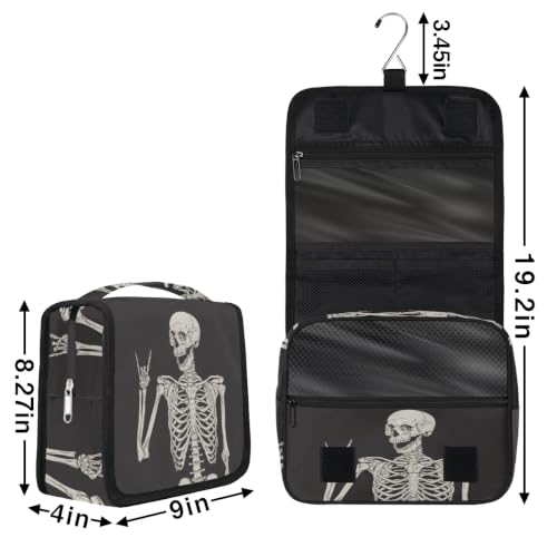 AUUXVA Hanging Toiletry Bag for Women, Halloween Skeleton Makeup Bag, Day of the Dead Cosmetic Bag, Travel Essentials for Women Men