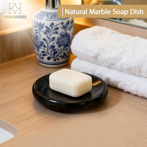 Natural Marble Soap Dish, Round Black Jewelry Dish 4.5 inch, Limestone Shower Soap Holder, Modern Stone Sponge Holder with White Stripe, Obsidian Bar Soap Saver Tray for Bathroom, Kitchen - color: Black 4.5-in Circ