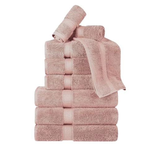 BLUENILEMILLS Madeline Egyptian Cotton Towels, Towel Set for Shower, 800 GSM, Bathroom Decor, Highly Absorbent and Ultra-Soft Towels, Bath Essentials, 9 Piece Assorted Towel Set, Muted Mauve - color: Muted Mauve, size: 9-Piece Towel Set