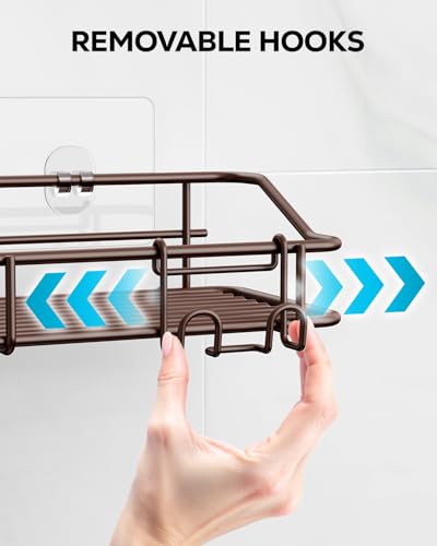 Nieifi Shower Caddy Shelf Storage Rack Adhesive Without Drilling Stainless Steel with Hooks for Washroom, Lavatory, Restroom, Toilet, Bathroom, Kitchen - 2 Pack Bronze - color: Brown, size: 2 Pack