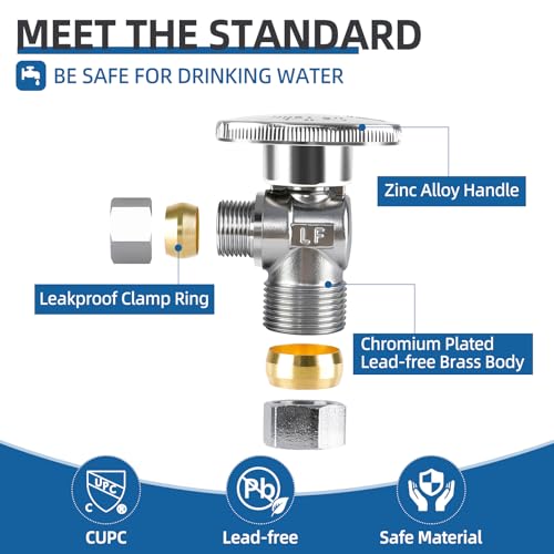 (10 Pack) BH Angle Stop Valve 1/2" Nominal Compression x 3/8" OD, 1/4-Turn Shut Off Valve, Chrome Plated Brass, for Bathroom Toilet Kitchen Shower Plumbing - style: 10PCS