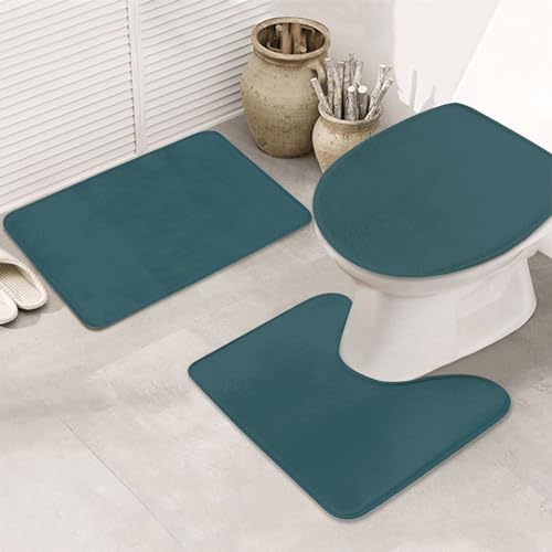 Bathroom Rugs Set 3 Piece Minimalist Green Modern Bath Rug Mat Set, Non Slip Absorbent Bathroom Decor Mat, Toilet Lid Cover & U Shaped Contour Rug - color: Green Modern, size: 1'8" x 2'6" (Rectangular)