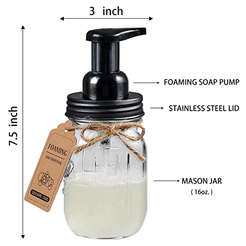 Amolliar Mason Jar Bathroom Accessories Set 4 Pack - Foaming Soap Dispenser&2 Qtip Holders&Toothbrush Holder-Rustic Farmhouse Decor Bathroom Organizer Apothecary Jar Country Countertop (Black) - size: Black, style: Standard-mouth