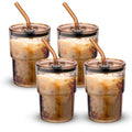 BLUEPOLAR 13 oz Tumbler Water Glass, Water Bottle with Straw and Dustproof Lid, Coffee Ice Cup Double Wall Insulated Glass Cup (Amber-4pack) - color: Amber-4pack
