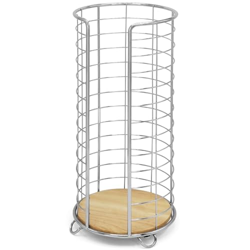 BROOKSTONE, Stylish Toilet Paper Holder with Bamboo Base, Freestanding Bathroom Tissue Organizer, Minimalistic Storage Solution, Modern Trending Design [Holds Large Rolls], Chrome… - color: Chrom/Bamboo