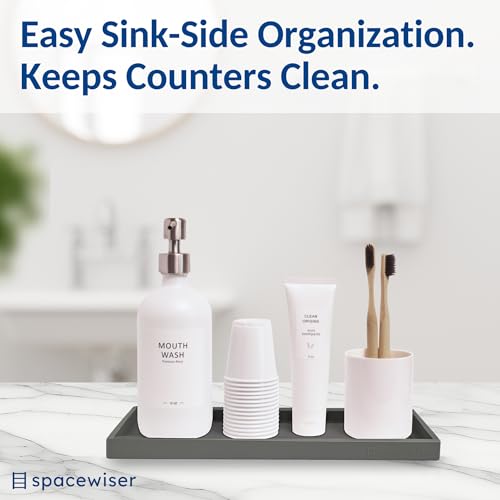 Spacewiser Countertop and Vanity Tray - 11.7" Silicone Bathroom Counter Tray, Dish Soap Trays for Kitchen Counter, Sink Organizer Caddy Accessories, Drawer Toilet Plant Shower Makeup Mat Oil Holder - color: Modern Gray, size: Large 11.7”