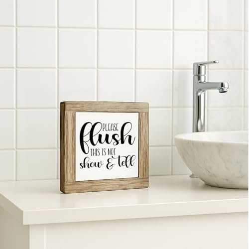 Bathroom Decor, Funny Bathroom Sign, Flush the Toilet This is Not Show and Tell, Wooden Box Signs for Home Decor, Freestanding Toilet and Restroom Sign 5.9×5.9 inch - color: color39