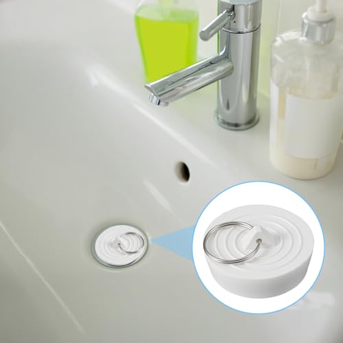 Rubber Sink Stopper, 3 PCS 1-3/4 Inch Bath Tub Drain Stoppers with Hanging Ring Sink Drain Plug Bathtub Drain Cover for Kitchen Bathroom Shower Laundry (White)