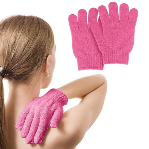 2 PCS Exfoliating Glove Loofah Sponge Exfoliating Body Scrubber Deep Cleansing Removes Dead Skin for Both Women and Men(Rose Red 1) - color: A2-rose Red 1