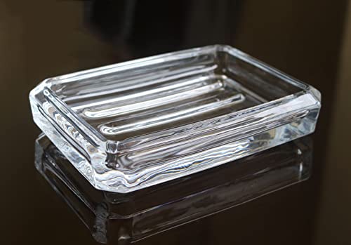 Clear Glass Soap Dish, Heavy Soap Holder for Bathroom, Sink and Kitchen