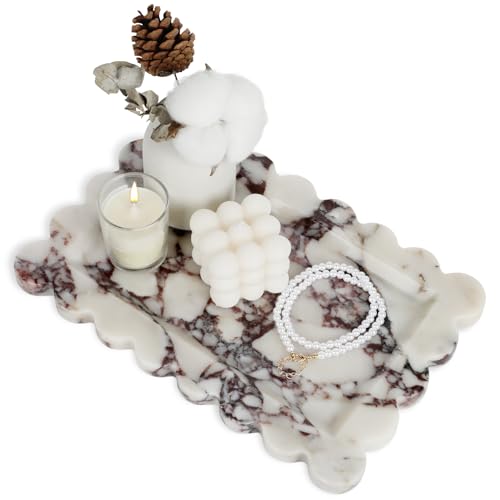100% Natural Marble Vanity Tray - Real Stone Storage Organizer for Bathroom/Kitchen/Vanity/Dresser, Countertop Tray for Perfume, Jewelry, Home Decor, 11.8 x 7.8 x 0.7 Inch - color: Calacatta Viola