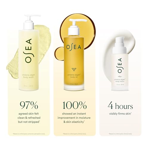 OSEA Undaria Body Glow Trio – Hydrating Body Care Gift Set Mother's Day Limited Edition – Full Size Body Oil, Wash & Travel Size Lotion