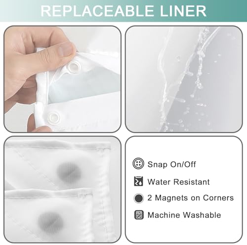 No Hook Shower Curtain with Snap in Liner, Ombre Teal Shower Curtains and Liner Set, Hotel Fabric Bath Curtain for Bathroom, Mesh Top Window Waterproof Washable, 71" x 74" - color: Ombre Teal, size: 71"W x 74"L (Pack of 1)