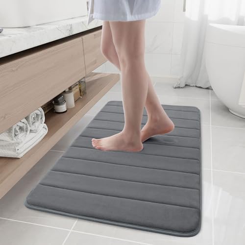 Buganda Memory Foam Bath Mat, 40" x 24", Ultra Soft Bathroom Rugs, Water Absorbent and Machine Washable Bath Rug Runner for Bathroom, Shower, and Tub, Grey - color: Grey, size: 40" X 24"