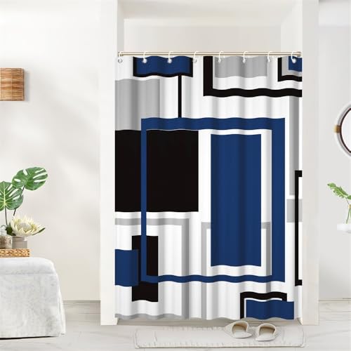 48x72inch Blue Abstract Geometric Shower Curtain Set with Hooks Blue Black White Grey Bath Curtain for Bathroom Blue Grey Fabric Shower Curtain Bath Curtains Decorative Stall Hotel Bathtubs - color: Blue Black02, size: 48"W x 72"L (Pack of 1)