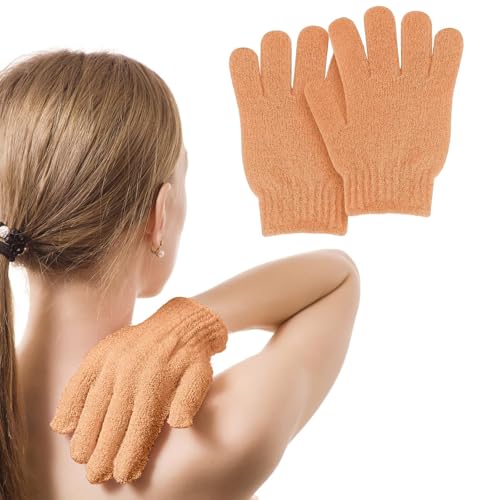 2 PCS Exfoliating Glove Loofah Sponge Exfoliating Body Scrubber Deep Cleansing Removes Dead Skin for Both Women and Men (Orange1) - color: A1-orange 1