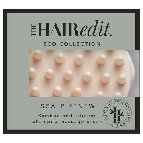 The Hair Edit Scalp Renew Bamboo Shampoo Massage Brush, Scalp Scrubber with Soft Silicone Bristles for Hair Growth, Exfoliation