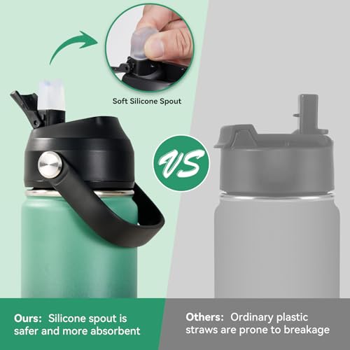Fijinhom 24oz Insulated Stainless Steel Water Bottle, Wide Mouth Double Wall Vacuum, Silicone Straw, Sweat & Leak Proof, BPA Free Insulated Water Flask for Travel, Keep Cold 24h Hot 12h, Green & Black - color: Green & Black, size: 24 Ounces