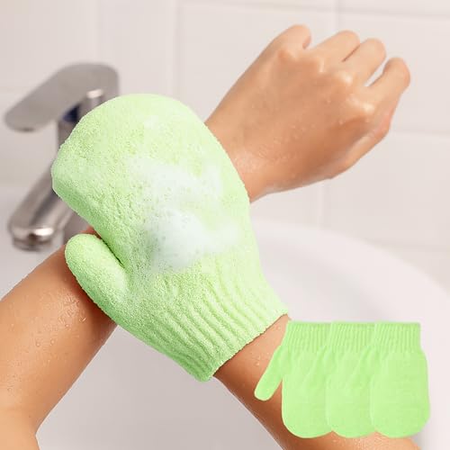 Exfoliating Gloves for Shower, Gentle Body Scrub Mitt Set, Exfoliating Body Scrubber Glove, Gentle Cleansing Accessories, Green, 3Pcs - color: Green
