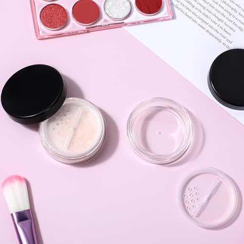 2PCS 10ml/0.34oz Refillable Loose Makeup Containers, Plastic Empty Travel Compact Case, Small Cosmetic Jars with Rotatable Sifter and Black Screw Lid, No Leak Loose Face Compact Case for Foundation