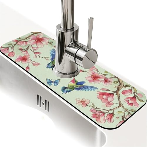 Faucet Fast Absorbent Pad - Hummingbird Butterfly Flower , Suitable For Kitchen, Bathroom, Island And Other Scenes - color: Hummingbird butterfly flower