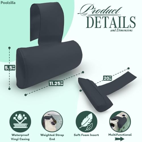 Poolzilla Universal Black Spa Pillow, Made of Soft Foam for Outdoor Hot Tubs and Chaise lounges - Adjustable Headrest and Weighted that Fits Any Spa - size: 1 Pack, style: Black