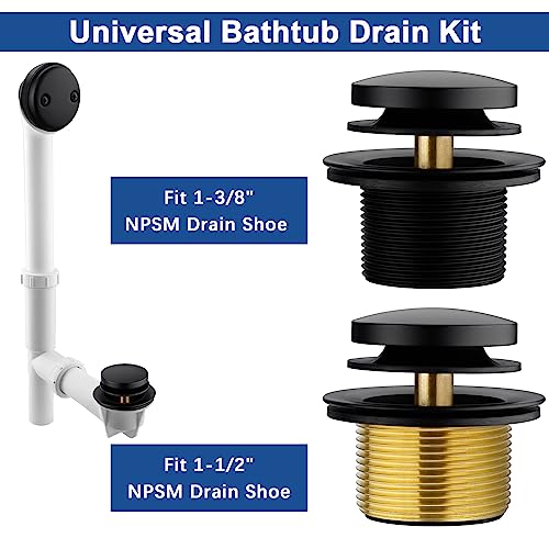 Brass Tip-Toe Tub Drain Kit, Matte Black Tub Drain and Overflow Kit with 2 Hole - color: Black, style: 2-hole