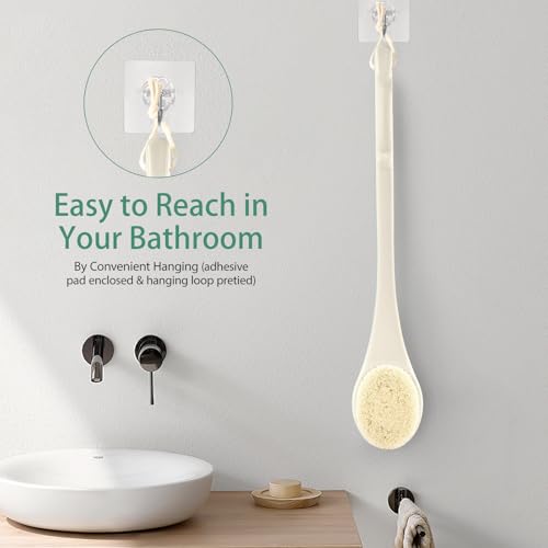 Back Scrubber for Shower, 17-Inch Shower Brush for Men and Women, Long Handle Exfoliating Body Brush, Medium Bristle Stiffness for Dry or Wet Brushing (Cream White) - size: 17 in - Cream White