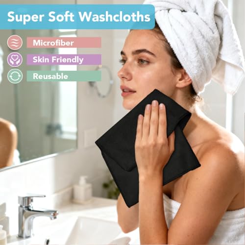 Orighty Wash Cloths, 10 Pack Face Towels, Soft Quick-Drying Washcloths, Multi-Purpose Microfiber Face Cloths for Bathroom, Gym, Spa, Hotel, Travel, 11.5"x11.5", Black - color: Black