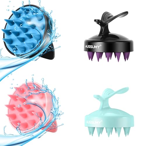 Scalp Massager Shampoo Brush - 4-Pack Scalp Scrubber with Soft Silicone Bristles for Hair Growth & Dandruff Removal & Exfoliator - Ideal for Body Shower & Head Washing for Women Men & Kids - color: Purple+blue+pink+green