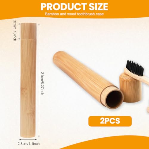 VASANA 2PCS Bamboo Toothbrush Case Portable Toothbrush Container Reusable Toothbrush Holder Personal Cleaning Tools Storage for Daily Use Traveling Camping(21CM)