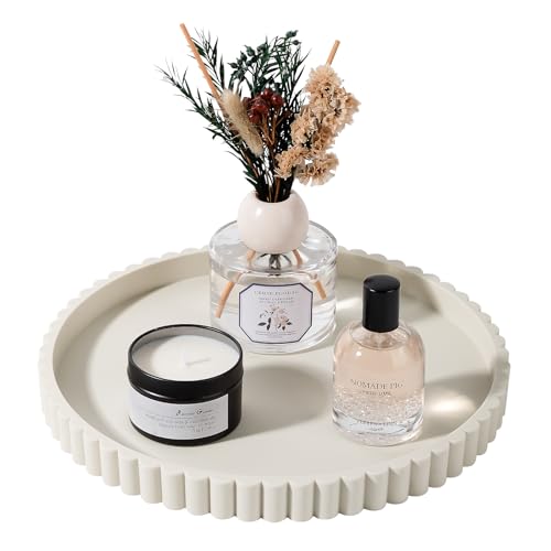 Round Bathroom Tray Silicone Kitchen Counter Decor Vanity Organizer Decorative Coffee Table Tray for Perfume, Candle, Soap Dish, 10 Inch, Beige - color: Beige, size: 10"