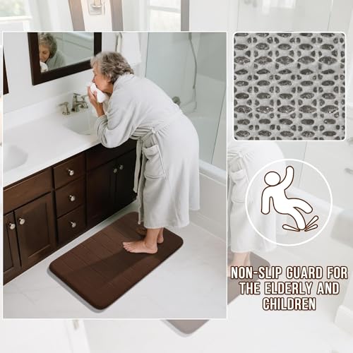 Yimobra 3 Pieces Memory Foam Bath Mat Set with U-Shaped Toilet Rug - Non Slip Super Soft Absorbent Quick Dry Bathroom Rugs for Bathtub, Vanity & Toilet Base, Brown - color: Brown, size: 44''x24'' + 31.5''x20'' + 24''x20''