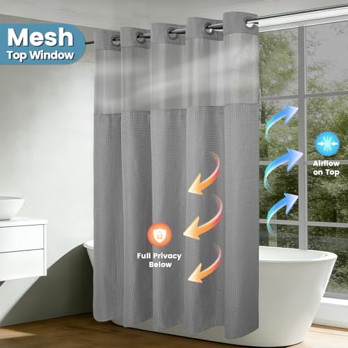EUTXL Heavyweight Grey Stall Shower Curtain and Liner Set - 256GSM Waffle Weave Textured Heavy Duty,Hotel Luxury Weighted Bath Curtain,54W x 80H - color: Grey, size: 54"W x 80"L (Pack of 1)