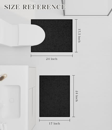 chakme Bathroom Rug Sets 2 Piece, Ultra Thin Quick Dry Bath Mat Set, Absorbent Bath Mat for Bathroom Non Slip Machine Washable, (Black, 2 Piece) - color: Black, size: 2Piece-Contour Rug