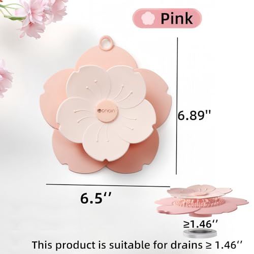 Shower Drain Hair Catcher, 2-in-1 Flower Silicone Strainer & Odor Blocking Cover, Hair Trap Protector for Bathroom Bathtub Sink (Pink)