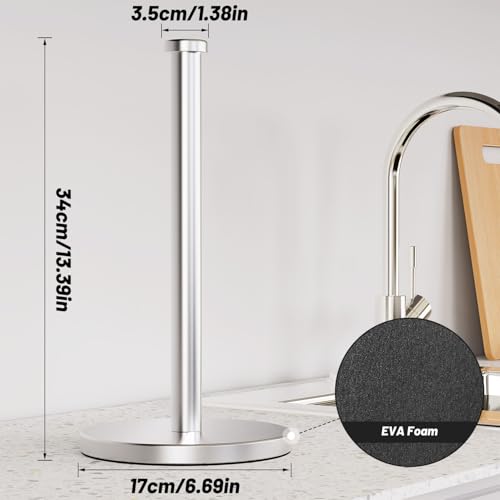 VEHHE Paper Towel Holder Countertop, Weighted Non-Slip Base, Stainless Steel Paper Towel Holder for Kitchen Bathroom (Silver) - color: Eva Pad Base | Silver