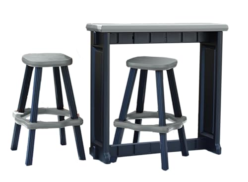 Single Bar Set Includes 2 Barstools Deep Grey Top & Black Base Ideal for Patio Hot Tub Area Backyard Durable WeatherResistant Design Easy Nohardware Assembly Proudly Made in USA - color: Black/Deep Grey, size: Single Bar with 2 Barstools