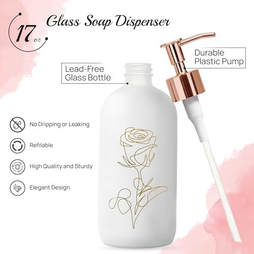 Kitchen Soap Dispenser Set, 17oz Glass Hand Soap/Dishwasher Bottles with Plastic Pump, refillable, Suitable for Kitchen Countertops, 2-Pack
