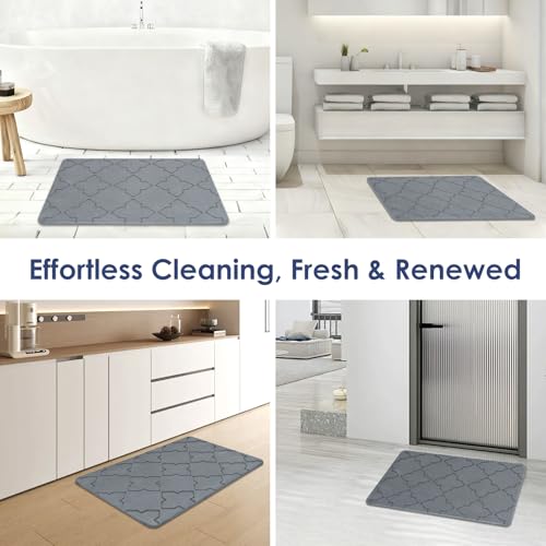 Large Stone Bath Mat for Bathroom Floor, Quick Dry Diatomaceous Earth Bath Mat with Non-Slip Back, Super Absorbent Diatomite Stone Mat for Shower, Easy to Clean, Natural(23.6" x 15.7" Dark Grey) - size: 23.6"*15.7"